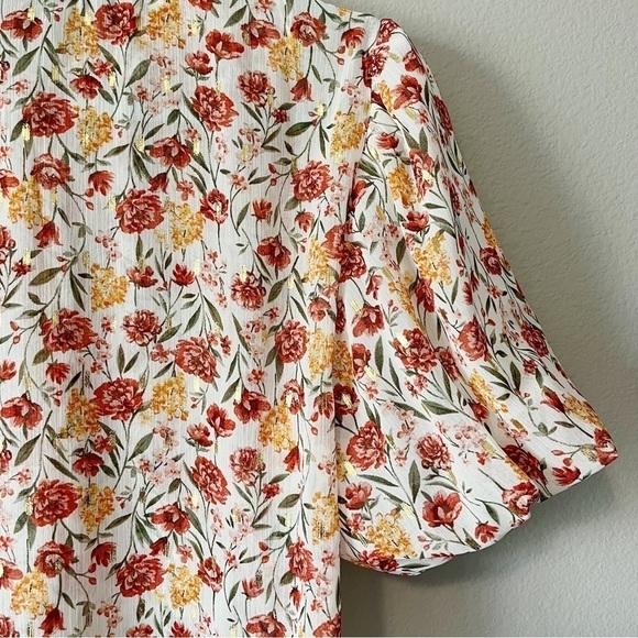 Roommates NWT Semi-Sheer Floral Print Blouse Short Puff Sleeves Size XL - Picture 7 of 11